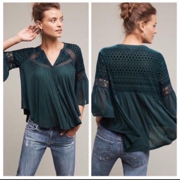 Meadow Rue Surya Green Velvet Burnout Top … - Picture 2 of 6